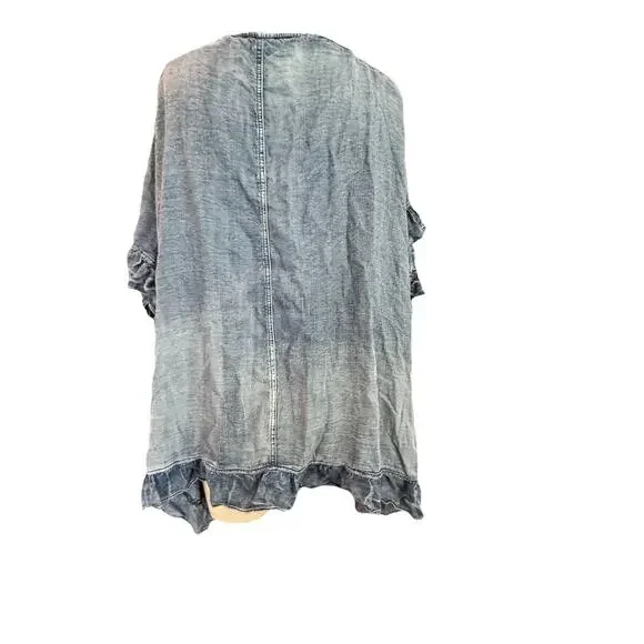 Canvas Washed Denim Ruffle Open Cardigan Size L boho western - Picture 4 of 8
